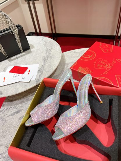 Christian Louboutin Vintage Peep-toe Crystal High Heels - Image 2