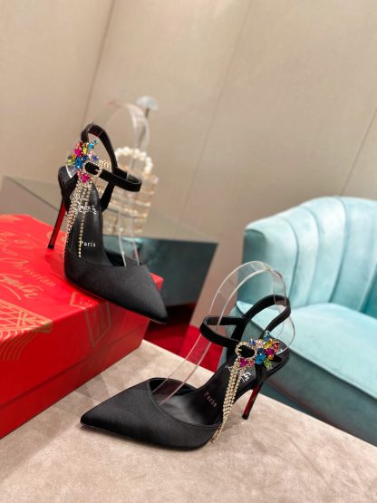 ChristianLouboutin black elegant colorful crystal high heels - Image 2