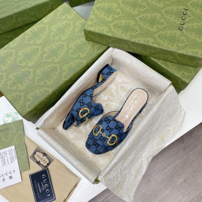 Gucci horsebit shallow design with square toe and three-dimensional square heel slippers - Image 3