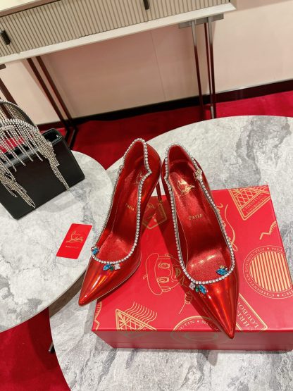 Christian Louboutin patent leather wave crystal chain high heels - Image 3