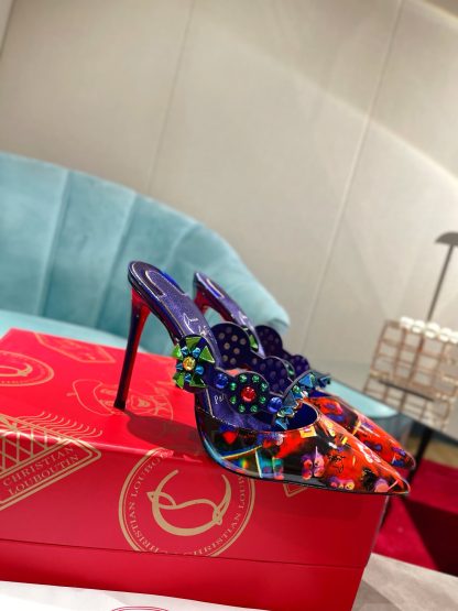 ChristianLouboutin rhinestone spike exquisite sandals high heels - Image 2