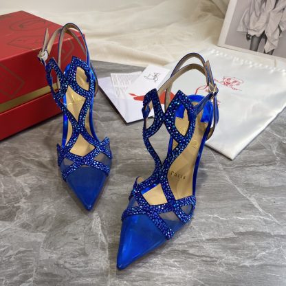 Christian Louboutin Crystal Studded Fine High Heels with Mesh Pointed Toe - Image 2