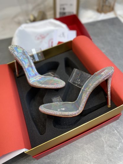 ChristianLouboutin 透明一字带红底凉鞋高跟鞋