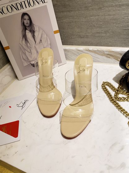 ChristianLouboutin transparent one-strap diamond sandals high heels