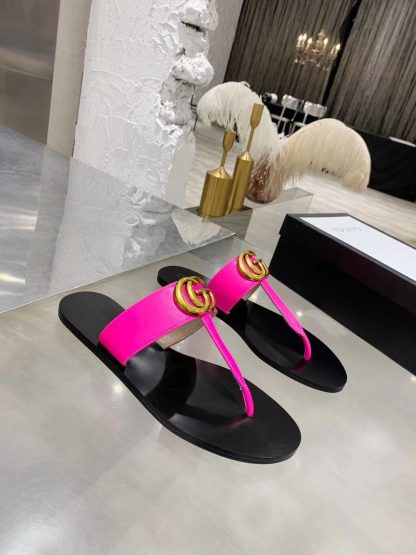 Gucci Double G buckle ribbon square toe flat slides - Image 3