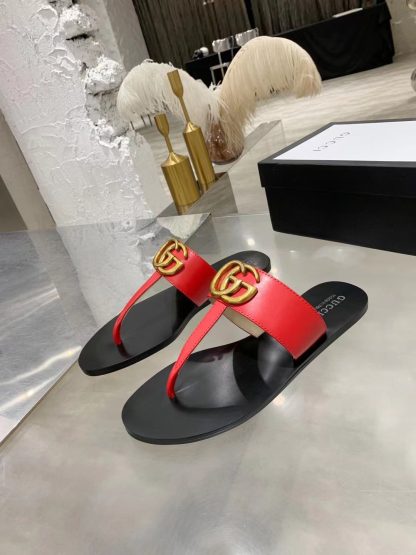Gucci Double G buckle ribbon square toe flat slides - Image 3
