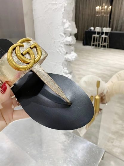 Gucci Double G buckle ribbon square toe flat slides - Image 3