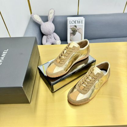 Chanel golden brown mix classic fashion casual sneakers - Image 2