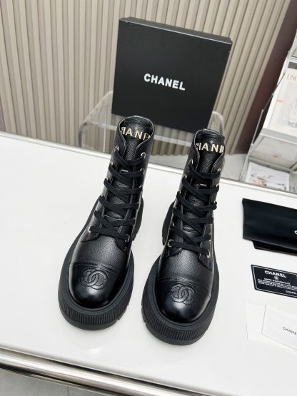 Chanel black strap design non-slip wear-resistant leather boots - Image 2