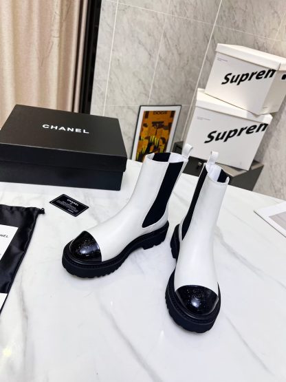 Chanel double-sided elastic design convenient leather white boots - Image 2