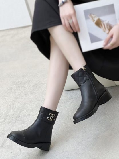 Chanel black autumn and winter high-end design classic comfortable leather ankle boots - Image 2