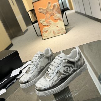 Chanel classic design silver mix and match fashion casual sneakers