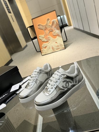 Chanel classic design silver mix and match fashion casual sneakers