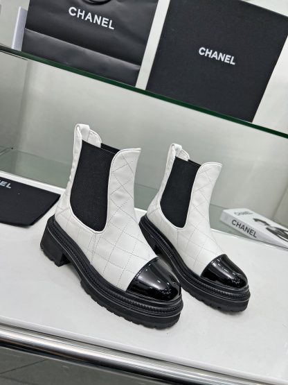 Chanel embroidered thick-soled white versatile Chelsea boots - Image 2