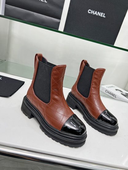 Chanel embroidered thick-soled brown versatile Chelsea boots - Image 2