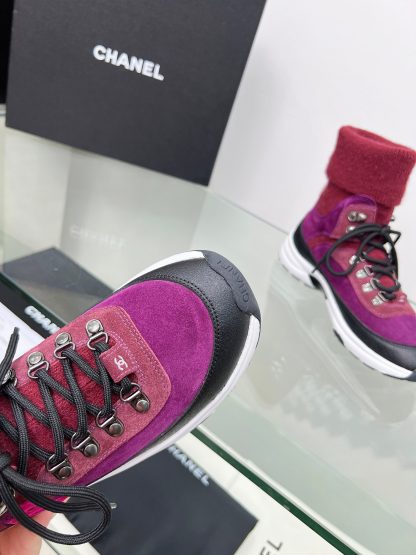 Chanel pink mix and match socks leather casual sneakers - Image 2