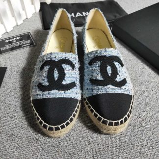 Chanel Blue Gold Bar Hemp Texture Loafers