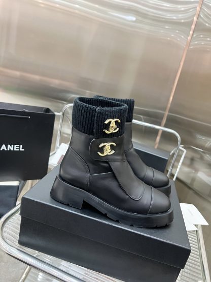 Chanel black autumn and winter leather boots - Image 2