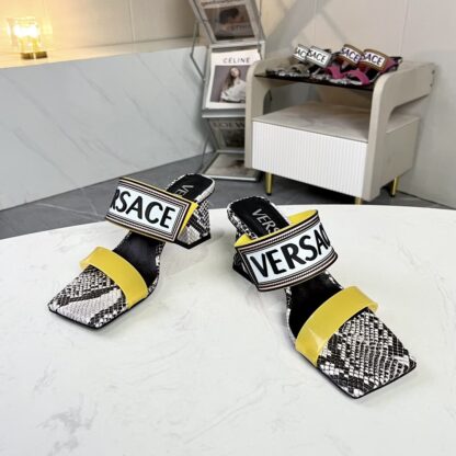 VERSACE square toe block heel sandals high heels - Image 2