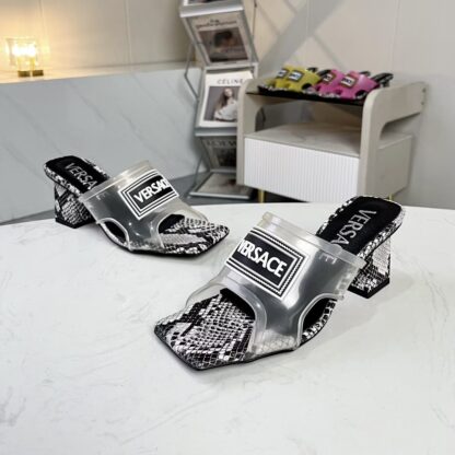 VERSACE square toe block heel sandals high heels - Image 2