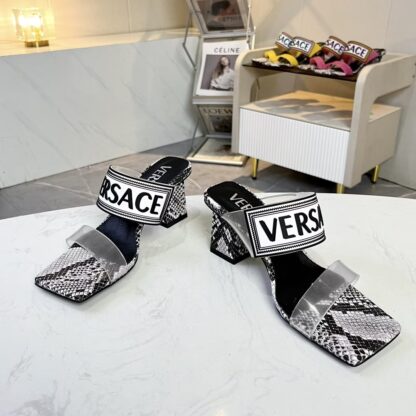 VERSACE square toe block heel sandals high heels - Image 2