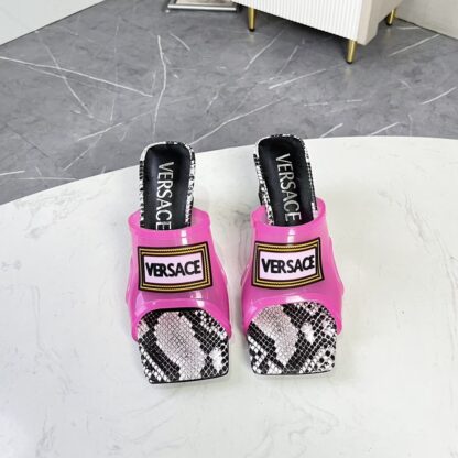 VERSACE square toe block heel sandals high heels - Image 2
