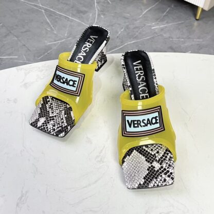 VERSACE square toe block heel sandals high heels - Image 2