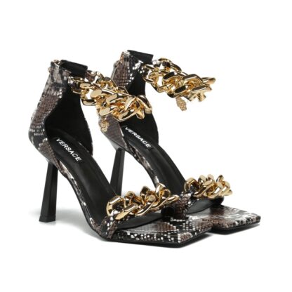 VERSACE square-toed high-heeled chain sandals