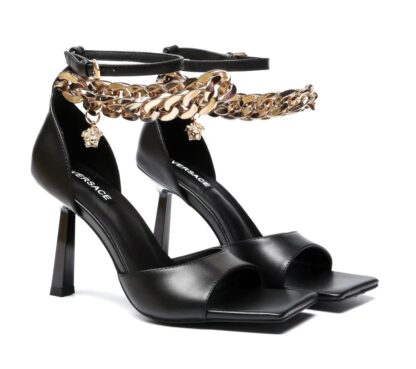 VERSACE square-toed high-heeled chain sandals