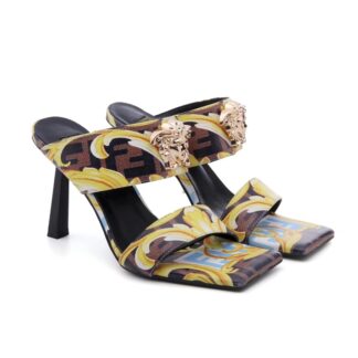 VERSACE Minimalist Comfortable Square Toe High Heels Sandals