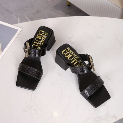 VERSACE Fashion Square Toe Chunky Heel Sandals High Heels - Image 2