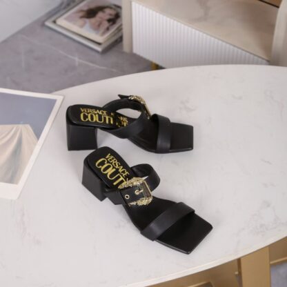 VERSACE Fashion Square Toe Chunky Heel Sandals High Heels - Image 2