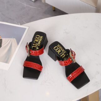 VERSACE fashionable square toe chunky heel sandals