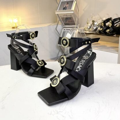 VERSACE new square toe chunky heel sandals high heels - Image 2