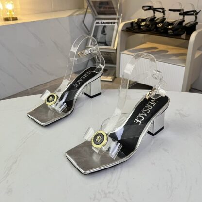 VERSACE new square toe chunky heel sandals high heels - Image 2