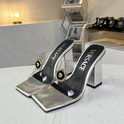 VERSACE new square toe chunky heel sandals high heels - Image 2
