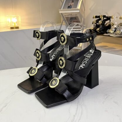 VERSACE new square toe chunky heel sandals high heels - Image 2