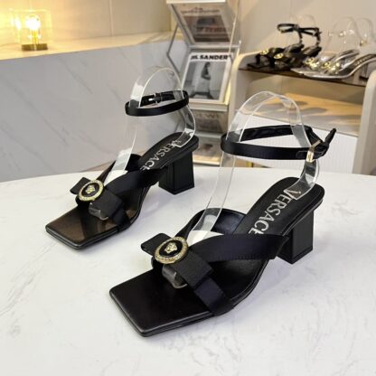 VERSACE new square toe chunky heel sandals high heels - Image 2