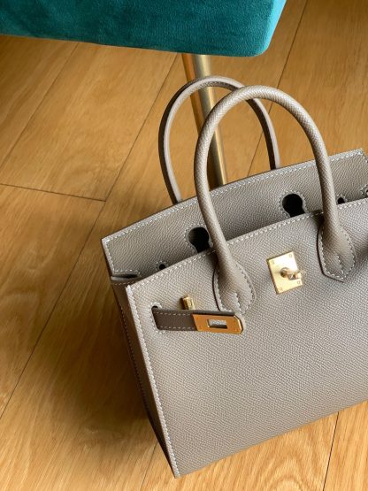 Hermès Khaki Grey Palm Pattern Platinum Exquisite Fashion Handbag Size 22cm - Image 2