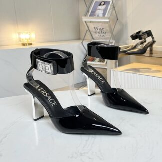 VERSACE new patent leather pointed toe thick heel sandals high heels