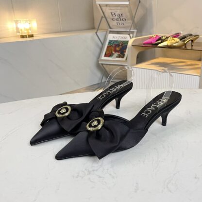 VERSACE Silk Bow Temperament Sandals High Heels - Image 2