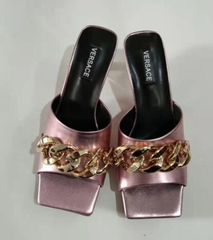 VERSACE SQUARE TOE CHAIN ​​HIGH HEELS - Image 2