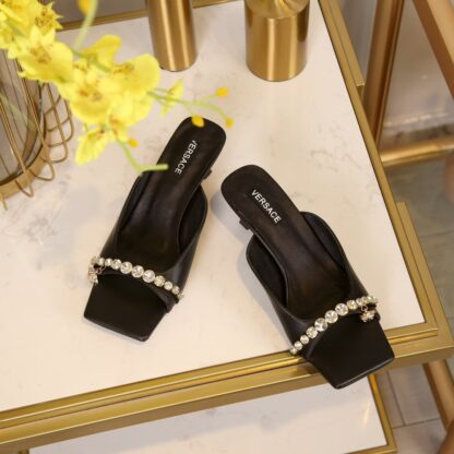 VERSACE square toe rhinestone high heels - Image 2