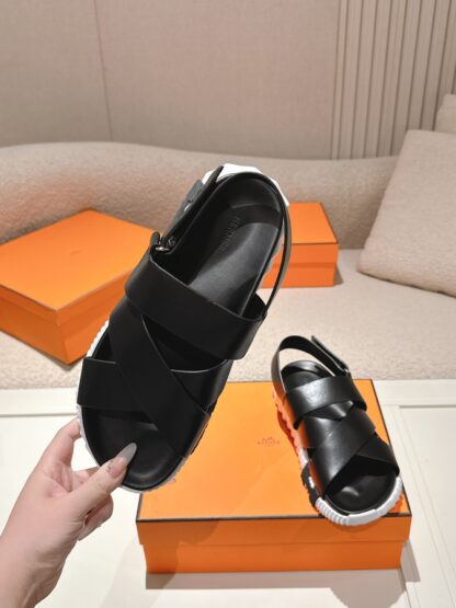 Hermes black and white comfortable casual style cross sandals with a bottom thickness of 4cm - Image 2