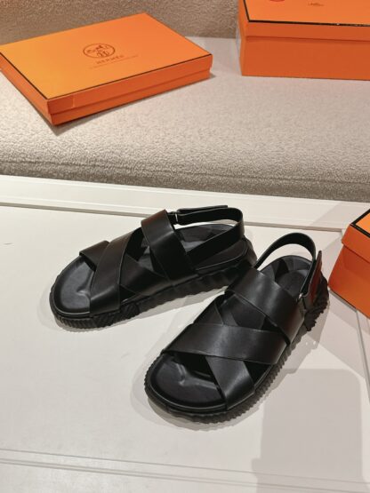 Hermes classic black comfortable casual style cross sandals - Image 2
