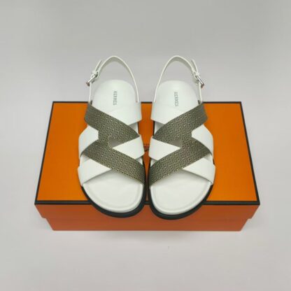 Hermès white and grey couple woven sandals - Image 2