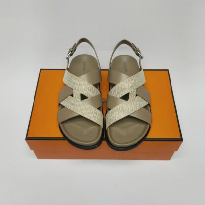 Hermès Grey Brown Couple Braided Sandals - Image 2