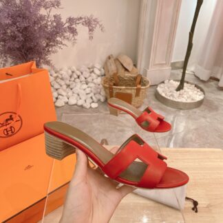 Hermès summer versatile classic red block heel sandals