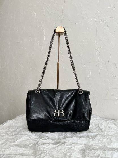 Balenciaga Monaco pompom bag black and silver small chain bag - Image 2