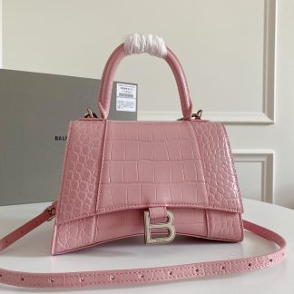 Balenciaga Crocodile Pattern Blush Pink Silver Buckle Shoulder Bag
